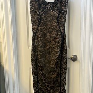 Black and Tan Long Sleeve Sheath Dress